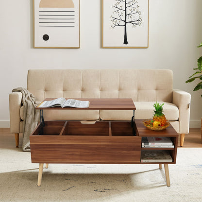 Lifting Top Living Room Coffee Table and Hidden Storage Cabinet- Brown+Beige_0