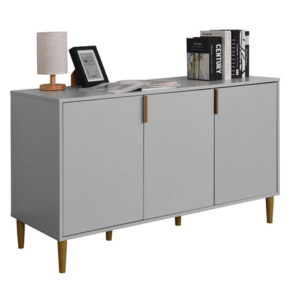 3 Carved Doors Freestanding Sideboard Cabinet Space Organizer- Gray_0