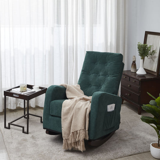 Living Room Chair Lazy Recliner Comfortable Fabric High Back Armchair- Antique Green_0
