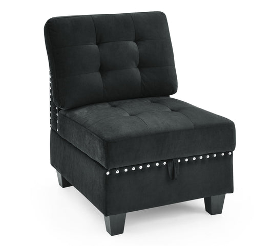 Single Chair for L-Shape Modular Sectional Sofa Couch Reversible Combination Ottoman- Black_0