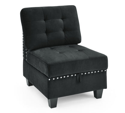 Single Chair for L-Shape Modular Sectional Sofa Couch Reversible Combination Ottoman- Black_0