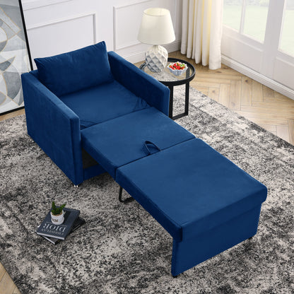 2-in-1 Convertible Sofa Chair Bed Space Saving Lounger Sleeper Chair- Blue_0