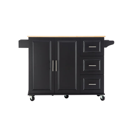 3 Drawers Rubber Wooden Top Utility Kitchen Cart with Adjustable Shelf- Black_14