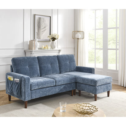 3 Seats L-shape Convertible Sectional Sofa with Removable Cushions and Pocket- Navy_0