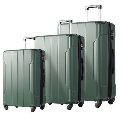 Set of 3 Piece Expandable Lightweight Spinner Suitcase with Corner Guards - Green_0