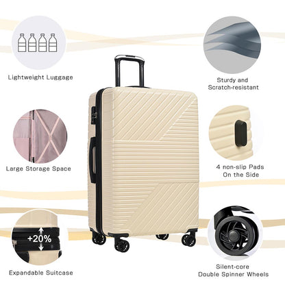 3-Piece Lightweight Hard-shell Luggage Set with Double Spinner Wheels and TSA Lock - Cream White_11