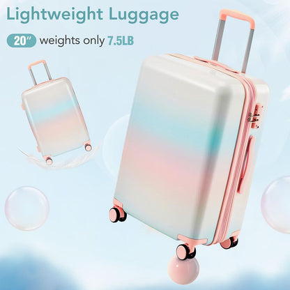 3 Piece Lightweight Hard-shell PC Luggage Sets double spinner 8 wheels Suitcase with TSA Lock - Rainbow White_12
