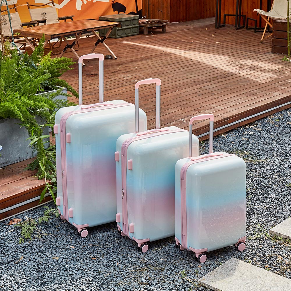 3 Piece Lightweight Hard-shell PC Luggage Sets double spinner 8 wheels Suitcase with TSA Lock - Rainbow White_15