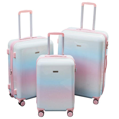 3 Piece Lightweight Hard-shell PC Luggage Sets double spinner 8 wheels Suitcase with TSA Lock - Rainbow White_2