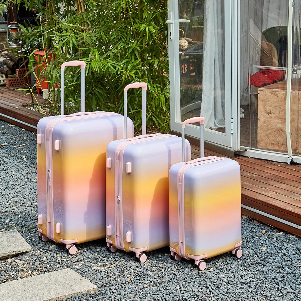 3 Piece Lightweight Hard-shell PC Luggage Sets double spinner 8 wheels Suitcase with TSA Lock - Rainbow Purple_14