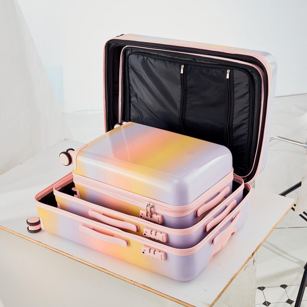 3 Piece Lightweight Hard-shell PC Luggage Sets double spinner 8 wheels Suitcase with TSA Lock - Rainbow Purple_7