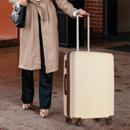 3-Piece Lightweight Hard-shell Luggage Set with Double Spinner Wheels and TSA Lock - Cream and Brown_18