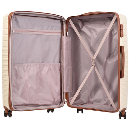3-Piece Lightweight Hard-shell Luggage Set with Double Spinner Wheels and TSA Lock - Cream and Brown_3