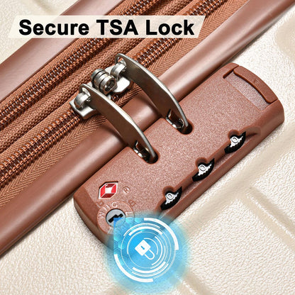 3-Piece Lightweight Hard-shell Luggage Set with Double Spinner Wheels and TSA Lock - Cream and Brown_14