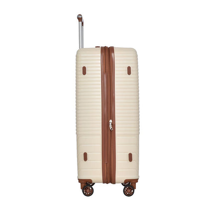 3-Piece Lightweight Hard-shell Luggage Set with Double Spinner Wheels and TSA Lock - Cream and Brown_6