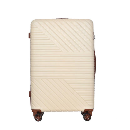 3-Piece Lightweight Hard-shell Luggage Set with Double Spinner Wheels and TSA Lock - Cream and Brown_4