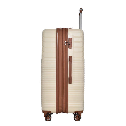 3-Piece Lightweight Hard-shell Luggage Set with Double Spinner Wheels and TSA Lock - Cream and Brown_7