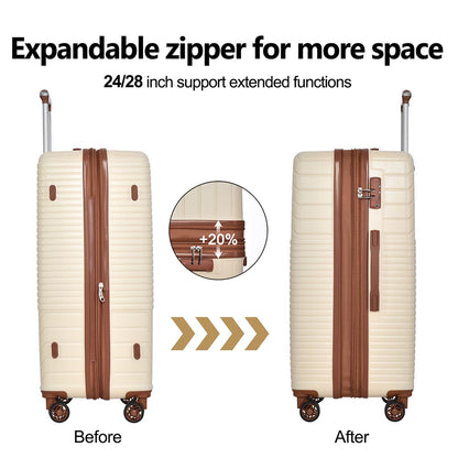 3-Piece Lightweight Hard-shell Luggage Set with Double Spinner Wheels and TSA Lock - Cream and Brown_9