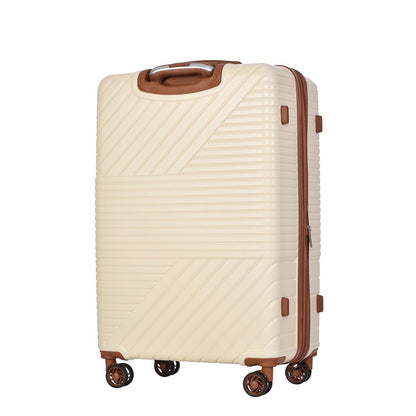 3-Piece Lightweight Hard-shell Luggage Set with Double Spinner Wheels and TSA Lock - Cream and Brown_5