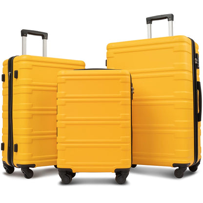 Set of 3 Hard-shell Lightweight Spinner Suitcase with TSA Lock - Yellow_1