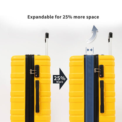 Set of 3 Hard-shell Lightweight Spinner Suitcase with TSA Lock - Yellow_5