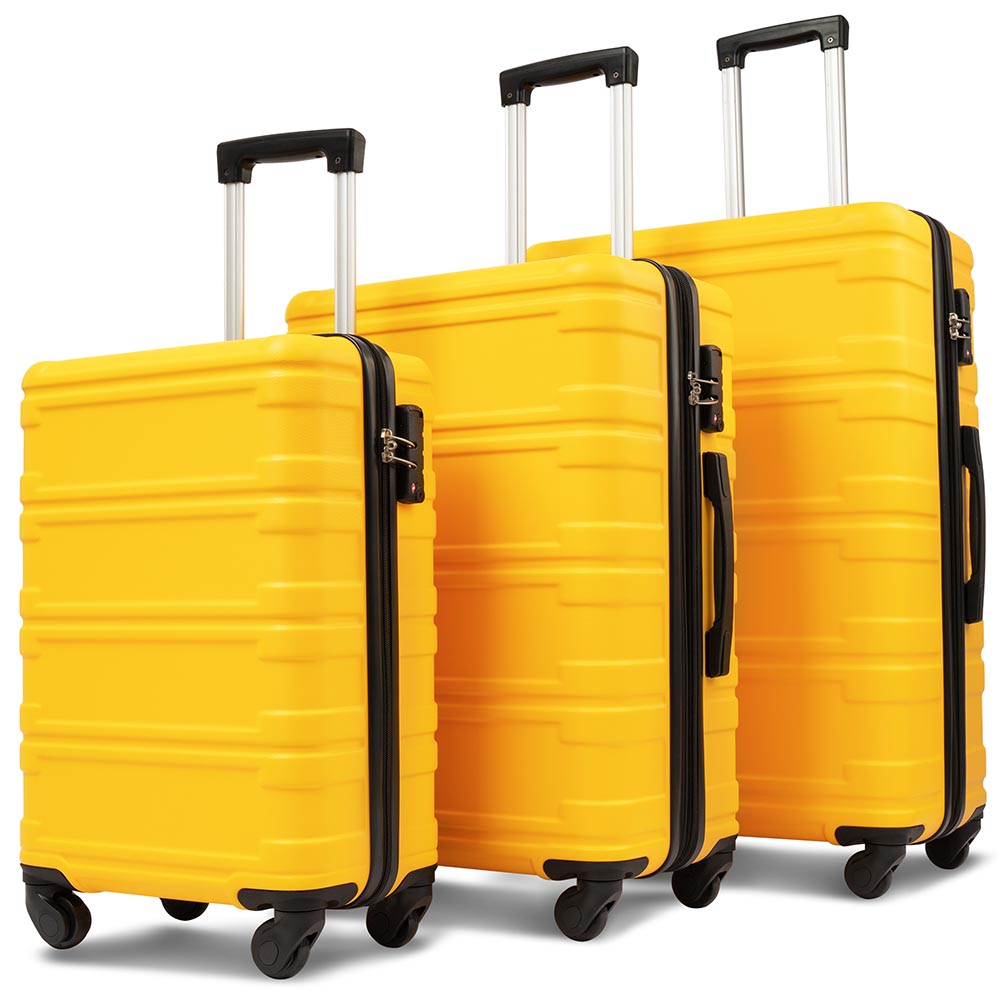 Set of 3 Hard-shell Lightweight Spinner Suitcase with TSA Lock - Yellow_0