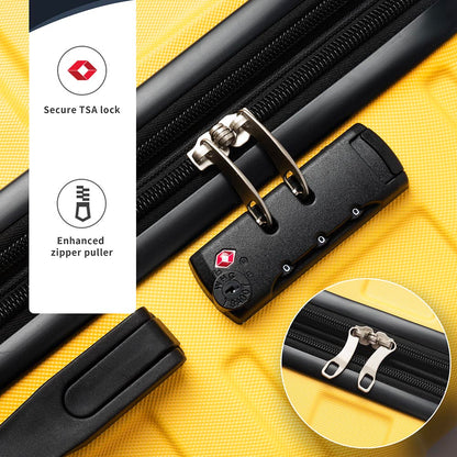 Set of 3 Hard-shell Lightweight Spinner Suitcase with TSA Lock - Yellow_14