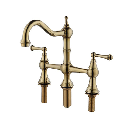 Bridge Dual Handles Kitchen Faucet With Pull-Out Side Spray - Gold_0