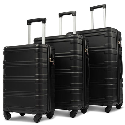 Set of 3 Hard-shell Lightweight Spinner Suitcase with TSA Lock - Black_0