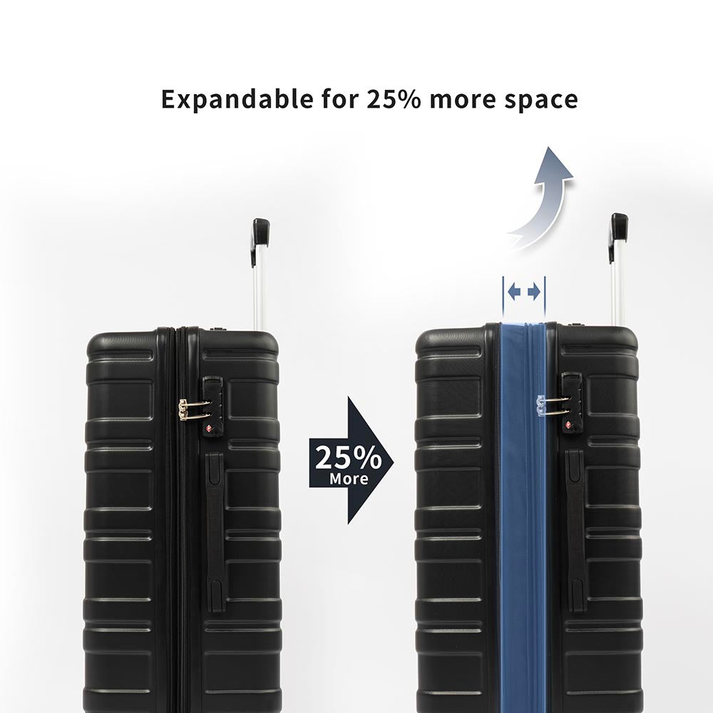 Set of 3 Hard-shell Lightweight Spinner Suitcase with TSA Lock - Black_11