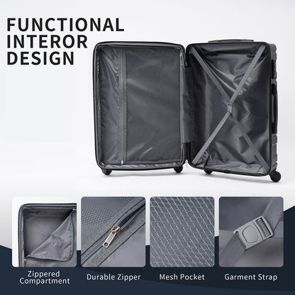 Set of 3 Hard-shell Lightweight Spinner Suitcase with TSA Lock - Black_7