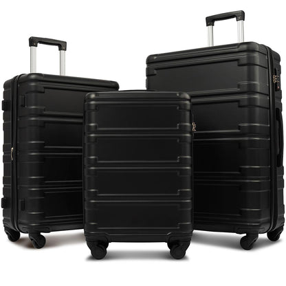 Set of 3 Hard-shell Lightweight Spinner Suitcase with TSA Lock - Black_1