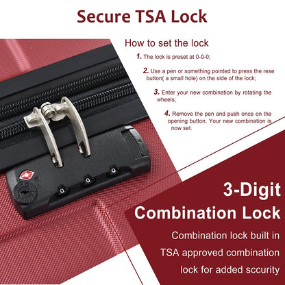 3-Piece Lightweight Hard-shell Spinner Luggage Set with TSA Lock - Red_8