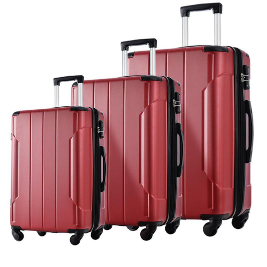 3-Piece Lightweight Hard-shell Spinner Luggage Set with TSA Lock - Red_0