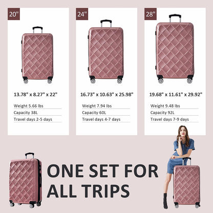 Set of 3 Lightweight Suitcase with TSA Lock and Spinner Wheels - Rose Gold_9
