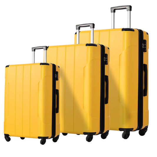 3-Piece Lightweight Hard-shell Spinner Luggage Set with TSA Lock - Yellow_0