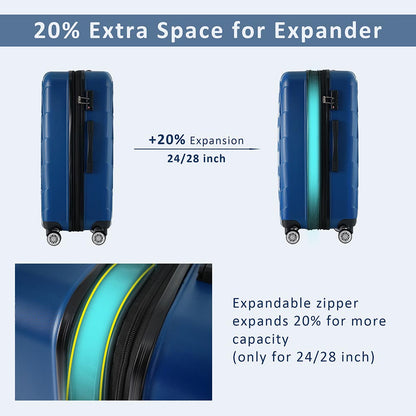 Set of 3 Pcs Lightweight Suitcase with TSA Lock and Spinner Wheels - Blue_10