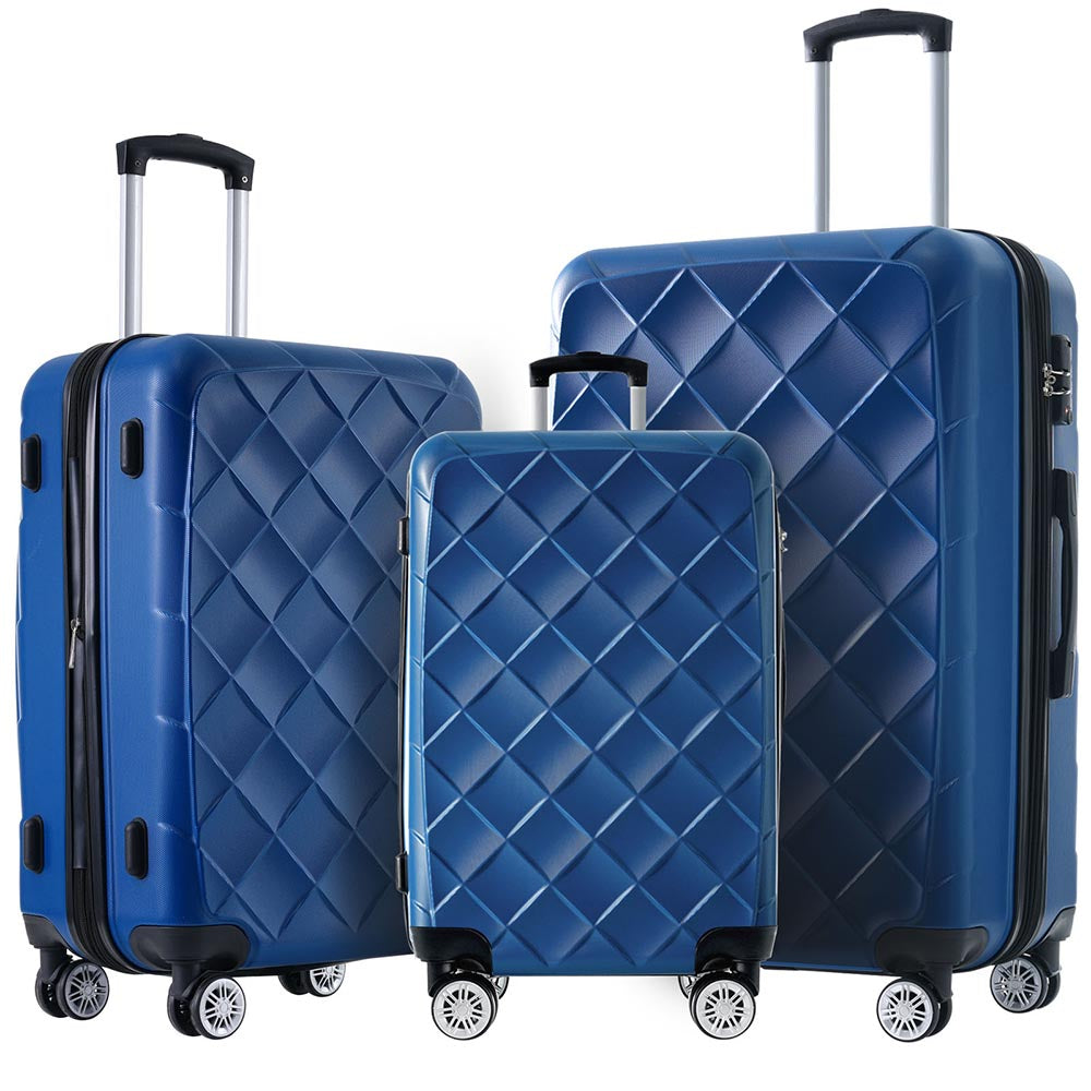 Set of 3 Pcs Lightweight Suitcase with TSA Lock and Spinner Wheels - Blue_1