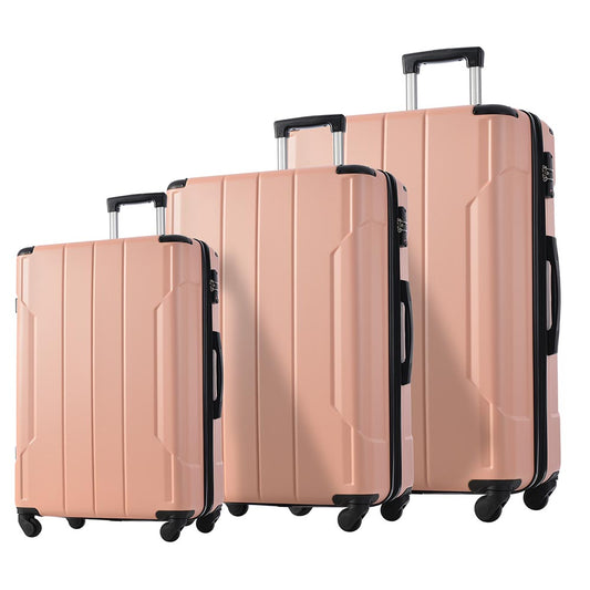 3-Piece Lightweight Hard-shell Spinner Luggage Set with TSA Lock - Pink_0