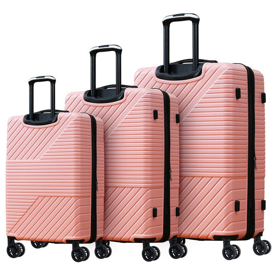 3-Piece Lightweight Hard-shell Luggage Set with Double Spinner Wheels and TSA Lock - Pink_0