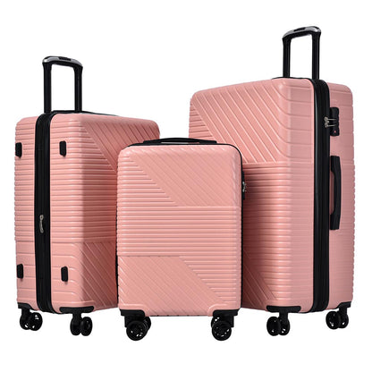 3-Piece Lightweight Hard-shell Luggage Set with Double Spinner Wheels and TSA Lock - Pink_1