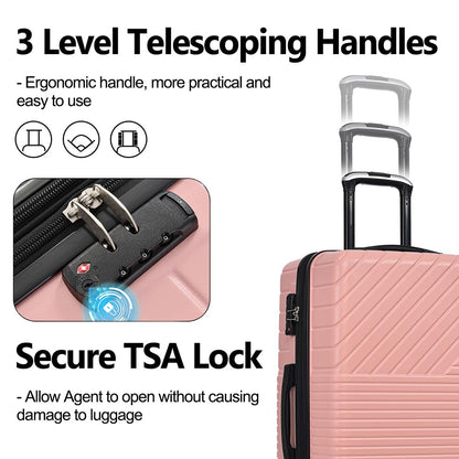 3-Piece Lightweight Hard-shell Luggage Set with Double Spinner Wheels and TSA Lock - Pink_11
