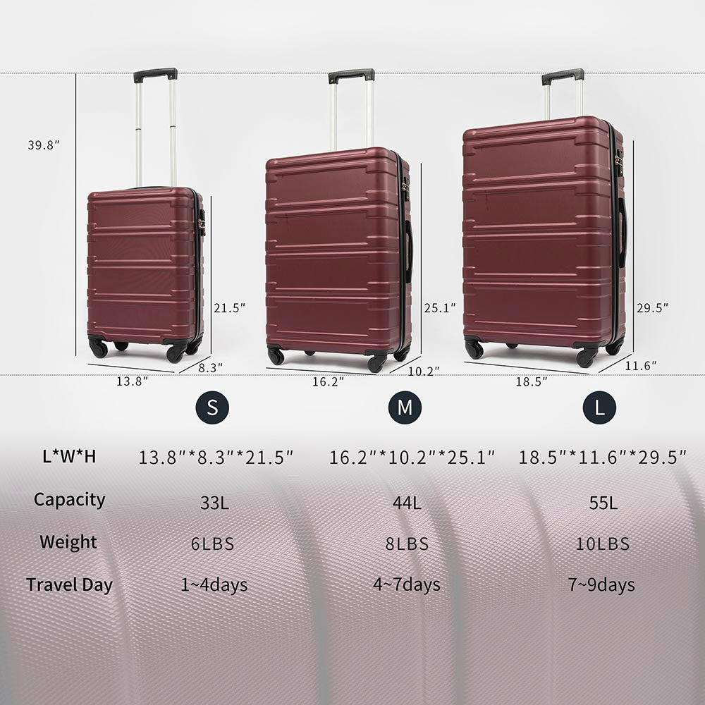 Set of 3 Hard-shell Lightweight Spinner Suitcase with TSA Lock - Zinfandel_6