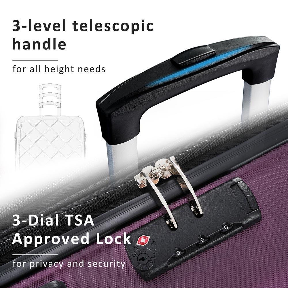 Set of 3 Lightweight Suitcase with TSA Lock and Spinner Wheels - Violet_11