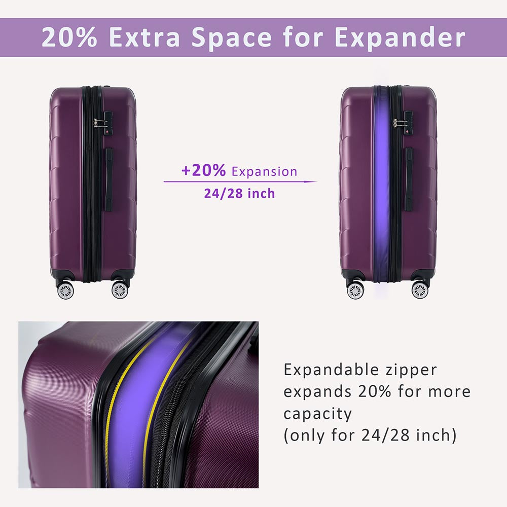 Set of 3 Lightweight Suitcase with TSA Lock and Spinner Wheels - Violet_13