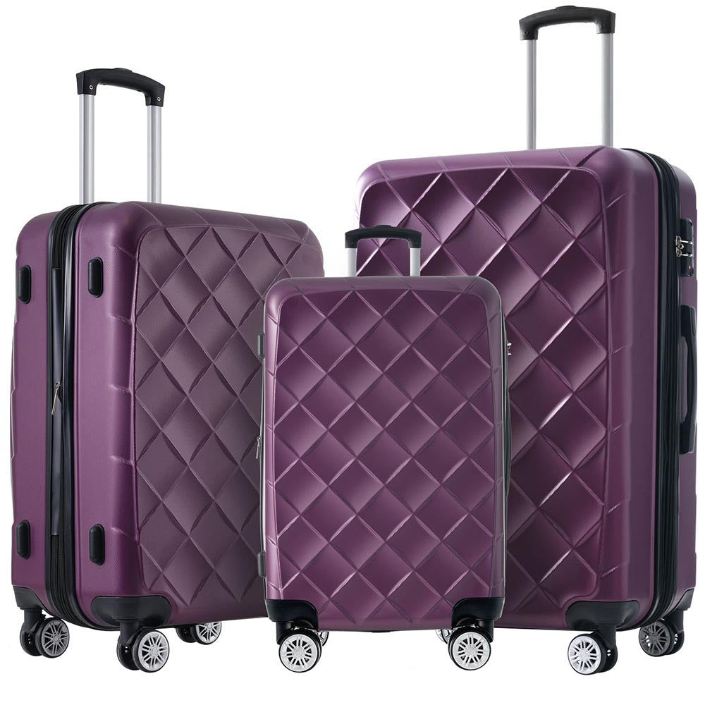 Set of 3 Lightweight Suitcase with TSA Lock and Spinner Wheels - Violet_1