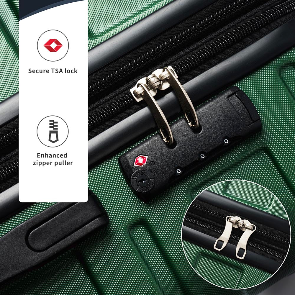Set of 3 Hard-shell Lightweight Spinner Suitcase with TSA Lock - Green_17
