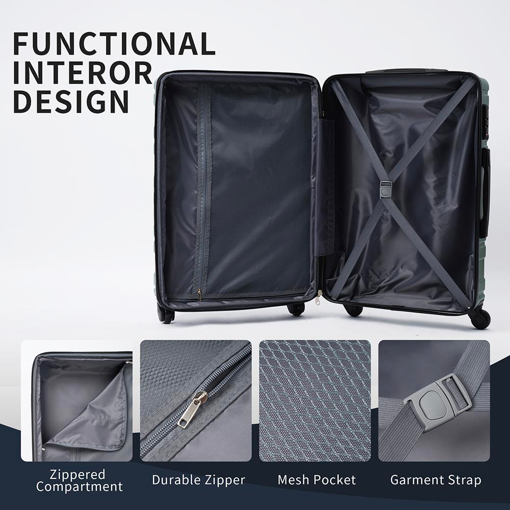 Set of 3 Hard-shell Lightweight Spinner Suitcase with TSA Lock - Green_13