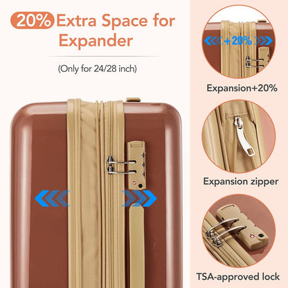 3 Piece Lightweight Hard-shell PC Luggage Sets double spinner 8 wheels Suitcase with TSA Lock - Brown_6