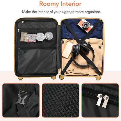 3 Piece Lightweight Hard-shell PC Luggage Sets double spinner 8 wheels Suitcase with TSA Lock - Brown_9